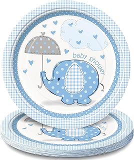 Unique Industries Inc. Blue Elephant Baby Shower 9" Plates