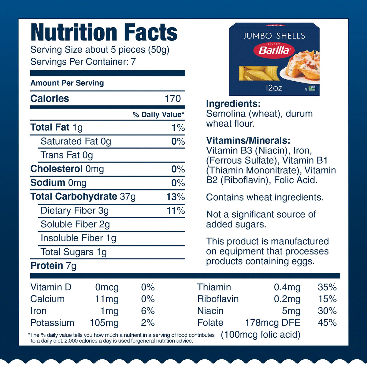 Barilla Wheat / 12 Ounce (Pack of 12) / Jumbo Shells Pasta, 12 oz Boxes (Pack of 12) Pasta & Noodles