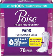 Poise Incontinence Pads for Women, 7 Drop, Long, 78 ct
