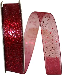 Reliant Ribbon 25740-908-03J Glitter Mono Sheer Ribbon, 5/8 Inch X 25 Yards, Scarlet