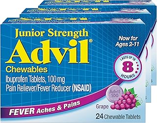 Advil Junior Chewable, Ibuprofen, Grape, 3 Pack 72 Tablets