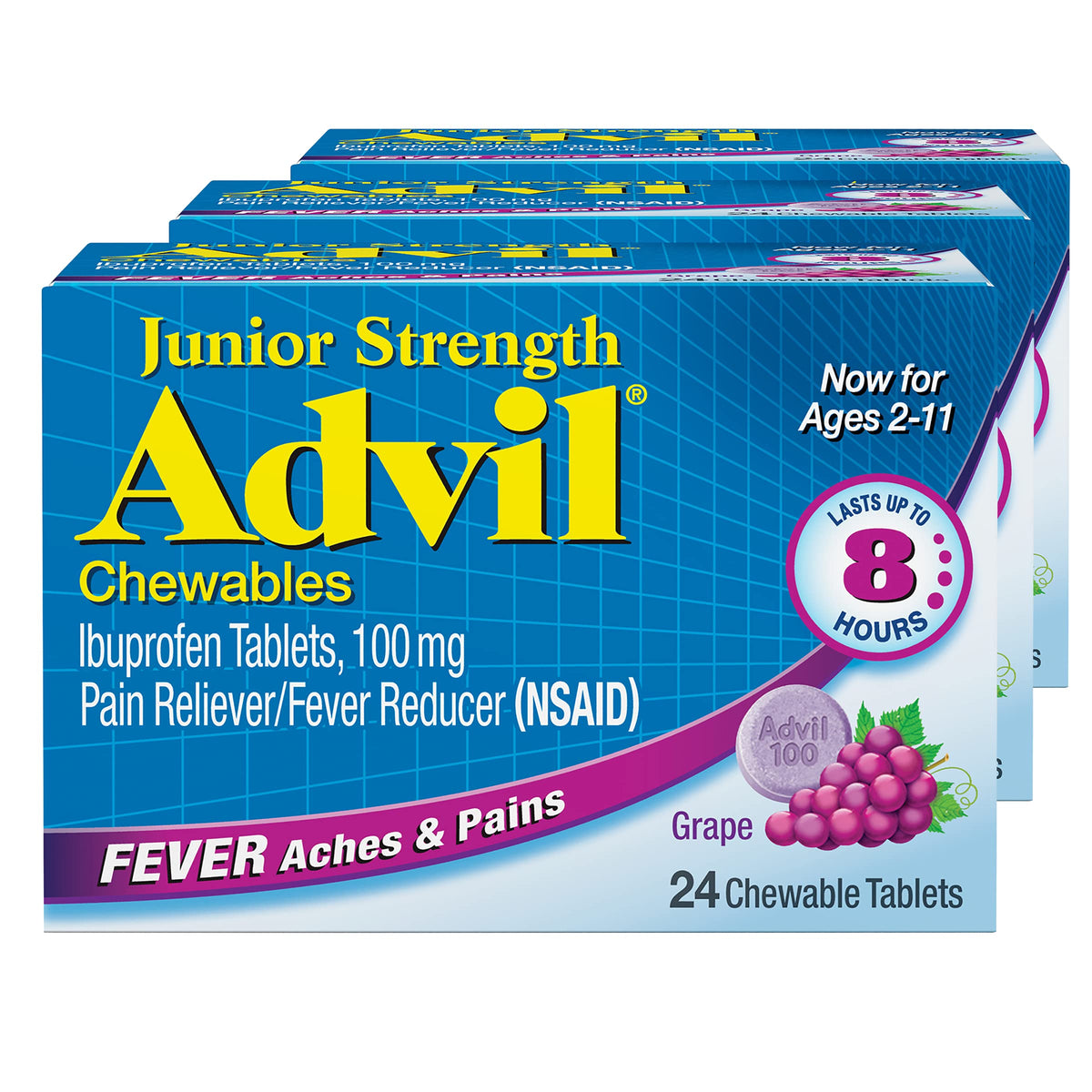 Junior Chewable by Advil – 24 Count (Pack of 3), Pack of 3, Model 60000000133074