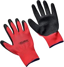 Global Industrial Crinkle Latex Coated Gloves, Red/Black, X-Large, Lot of 12