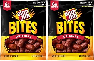 Slim Jim Bites, Original Bite-Sized Smoked Sausage Snacks, 3.75 oz (Pack of 2)