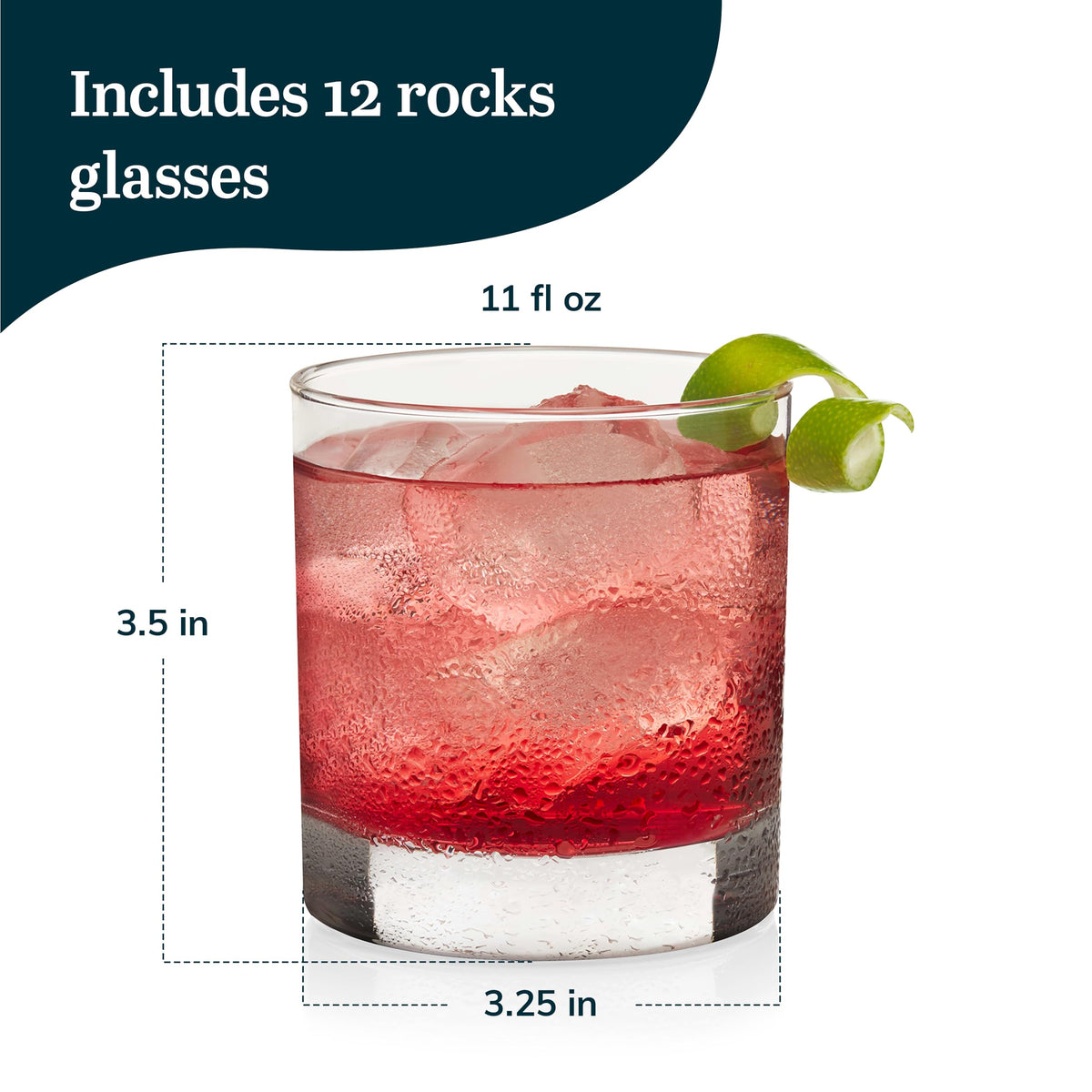 Heavy Base Rocks Glasses Set of by Libbey – 12 Count (Pack of 1), 11.0 fluid_ounces, Glass, Whiskey Rocks 12, Pack of 12