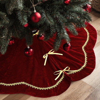 Arrowbash Velvet Tree Skirt, 48 Inch Diameter, Red with Scalloped Edge