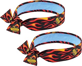 Ergodyne Chill Its 6700CT Cooling Bandana, Lined with Evaporative PVA Material for Fast Cooling Relief, Tie for Adjustable Fit, Flames, 2-Pack