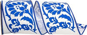 Reliant Ribbon Mantra Floral Chinoiserie Deluxe Wired Edge, Royal/White, 4 Inch, 5 Yards