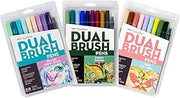 Tombow Dual Brush Pen 3 Pack Set- Mermaids, Fairies, & Dragons - 30 Piece - Includes Blender Pens - Water Based Art Marker with Self-Cleaning Tip