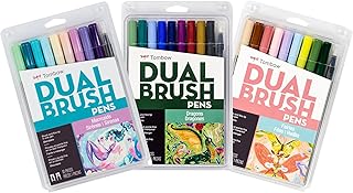 Tombow Dual Brush Pen 3 Pack Set- Mermaids, Fairies, & Dragons - 30 Piece - Includes Blender Pens - Water Based Art Marker with Self-Cleaning Tip