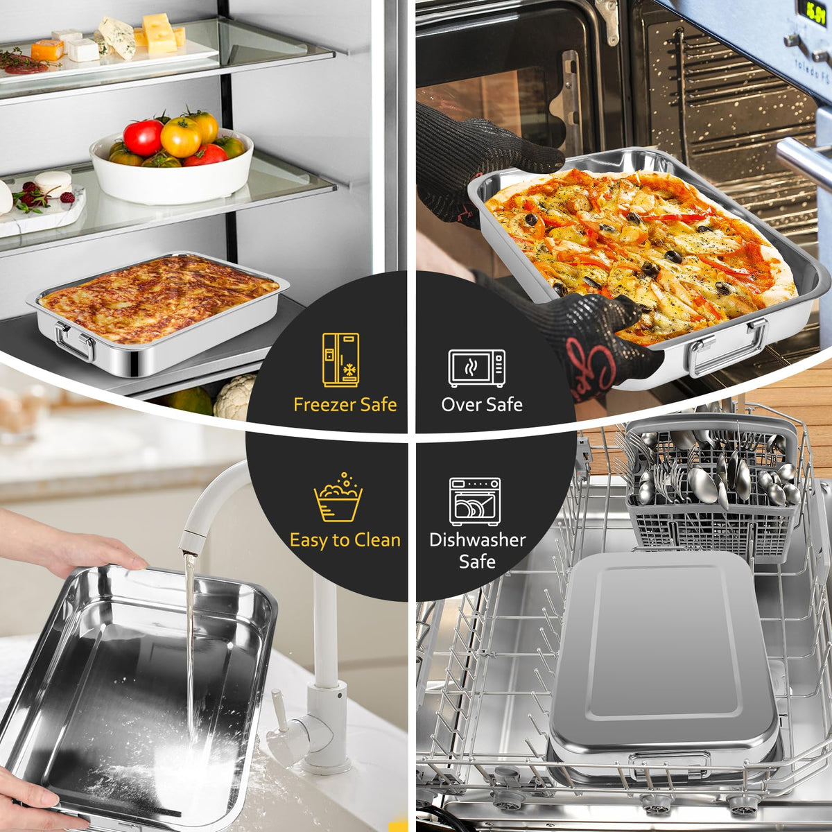 EsOfficce Stainless Steel Roasting Pan Set, 12.7 x 15.5 Inch, Silver with Racks