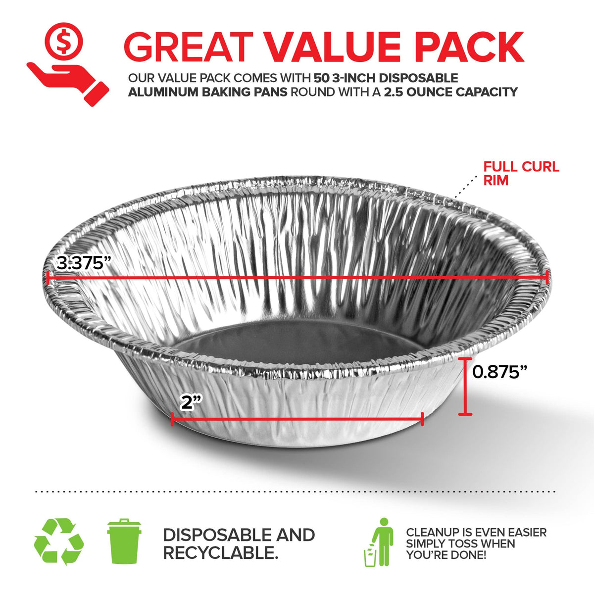 Stock Your Home 50 Pack (3 Inch) / Silver / 50 Pack Pie Pans