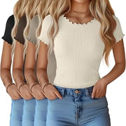 4 Pack Women's Tops Lettuce Trim Cotton Shirts