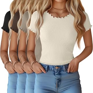 4 Pack Women's Tops Lettuce Trim Cotton Shirts