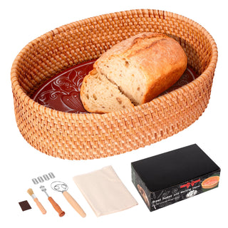ZAMQIU Bread Warmer Basket with Terracotta Stone, 12.7 x 8.2 Inch Oval, Brown