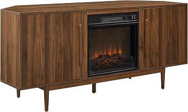 Crosley Furniture Liam Mid-Century Electric Fireplace Corner TV Stand for 65" TVs, Entertainment Center Media Storage, Walnut