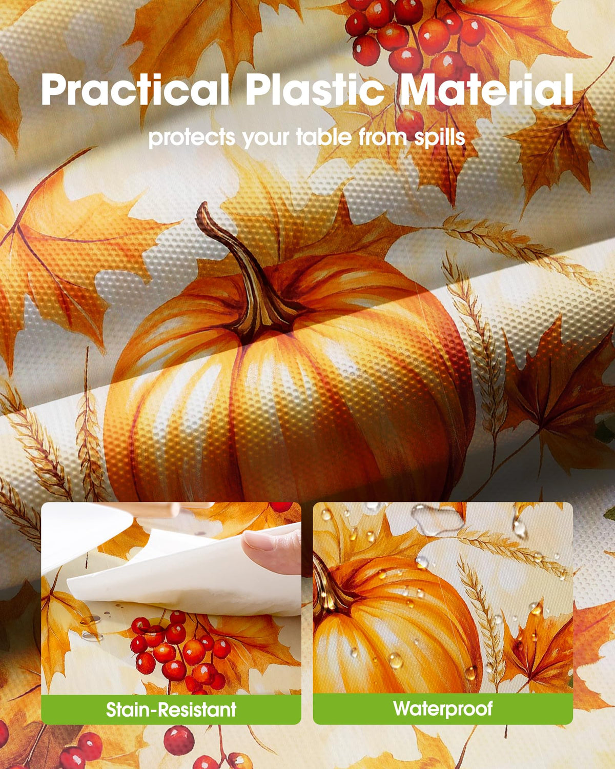 Pureegg Plastic Tablecloth, 54 x 108 Inch Rectangle, Pumpkin Harvest 10 Pack