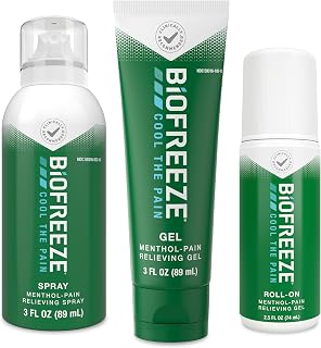 Biofreeze Menthol Pain Relief Variety Pack with Travel Gel, Spray & Roll On