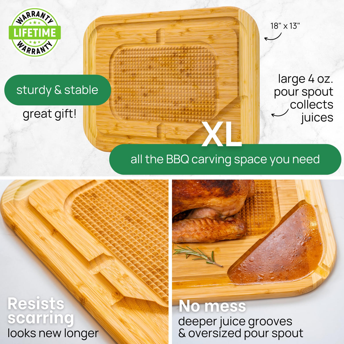 Greener Chef Carving Board, 18 x 13 Inch Bamboo, Two-Tone