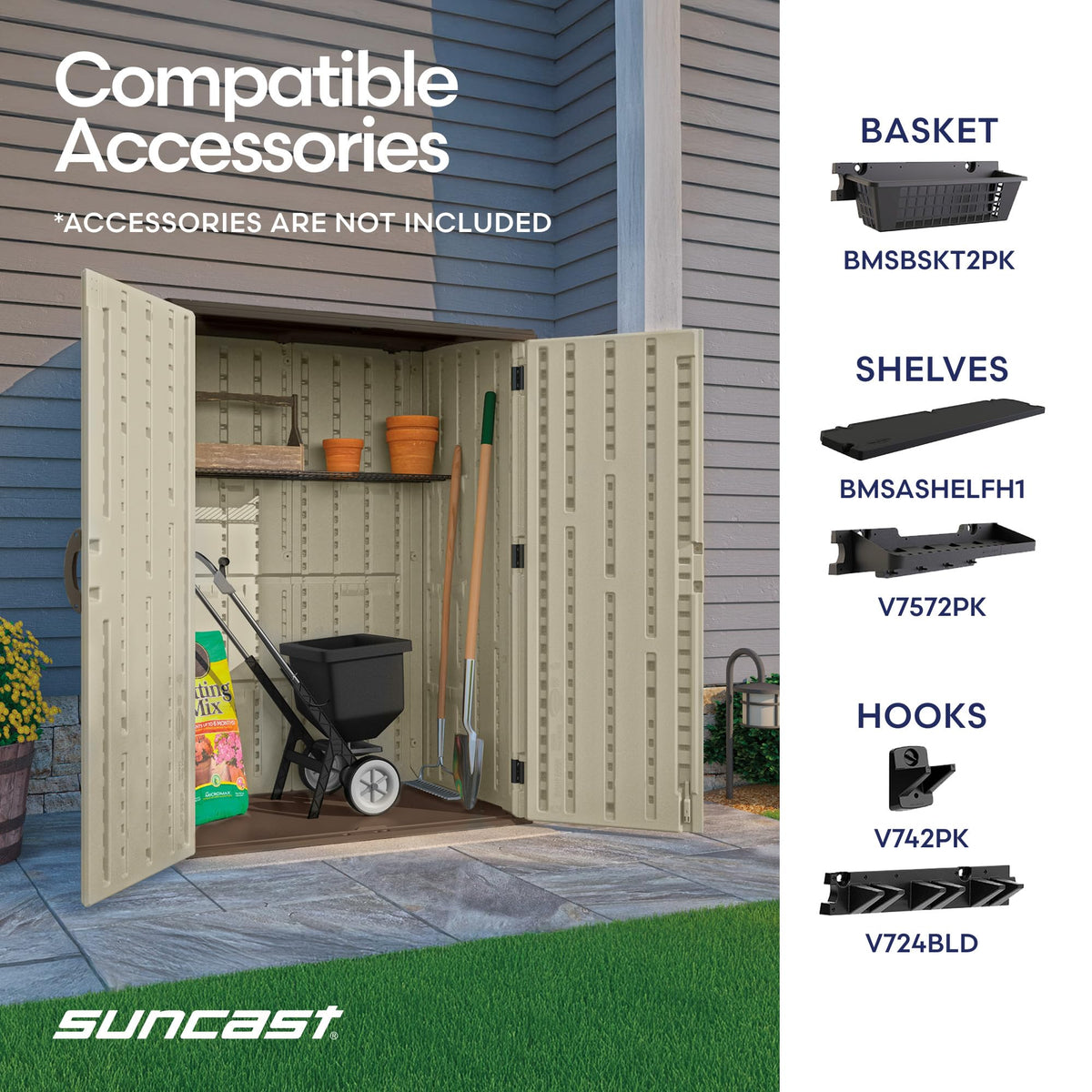 Outdoor Storage Shed by Suncast – 54 CU FT., Resin, Taupe, Model BMS5700