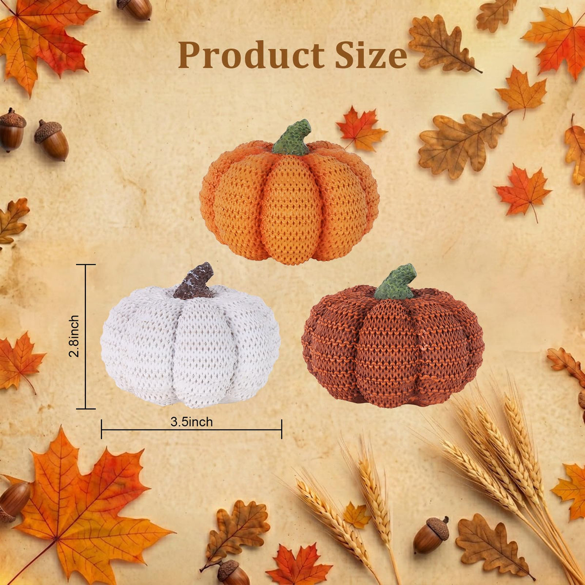 Meetyamor Resin Pumpkin Set, Knit Texture, White Orange Brown