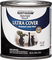 Rust-Oleum Painter's Touch Latex Brush-On Paint, Flat Black | Interior/Exterior Durability, Multi Surface (Metal, Wood and More), Fast Dry, Chip and Fade Resistant, Half Pint