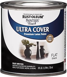 Rust-Oleum Painter's Touch Latex Brush-On Paint, Flat Black | Interior/Exterior Durability, Multi Surface (Metal, Wood and More), Fast Dry, Chip and Fade Resistant, Half Pint