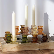 WDHODEC Glass Candlestick Holders, 12 Piece Set, Brown & Amber