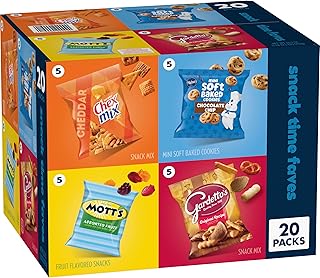 Mott's, Gardetto's, Pillsbury Cookies Variety Pack, 20 ct | Chex Mix Cheddar, Mott's Fruit Snacks, Gardetto's Original Recipe, Pillsbury Mini Soft Baked Chocolate Chip Cookies, 26.5 oz