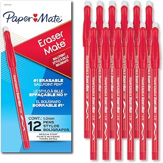 Paper Mate EraserMate Erasable Pens, Medium Point (1.0mm), Red, 12 Count