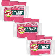 Scotch-Brite Delicate Care Scrub Sponges, 9 Count (3 Packs of 3) – Non-Scratch Cleaning for Glassware, Non-Stick Cookware