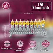 Ner Mitzvah Silver Wall Menorah, Holds Standard Oil Cups or Large Candles, 3 Inches
