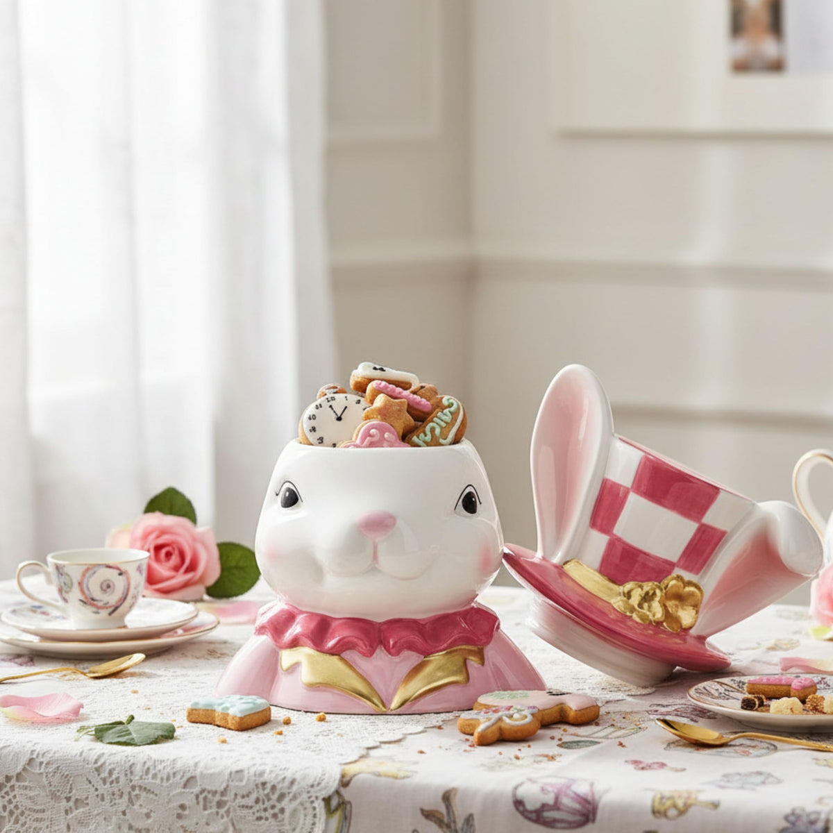 Dapper Rabbit Canister (Lapin en Rose) by 10 Strawberry Street – 52 Ounces, 52.0 fluid_ounces, Dolomite, Lapin en Rose, Model DAPPER-2915