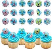 DecoPac SpongeBob SquarePants Rings, SpongeBob Cupcake Toppers Featuring SpongeBob, Patrick, Gary, Mr. Krabs, Sandy Cheeks, And Squidward - 24 Pack