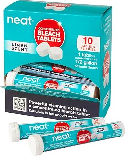 NEAT Bleach Tablets, Linen Scent, 18 Tubes (180 Tablets) - Concentrated Pre-Measured Laundry Bleach for Whites, Travel-Friendly, No-Splash No-Mess