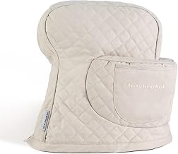 KitchenAid Fitted Tilt-Head Stand Mixer Cover with Storage Pocket, Quilted 100% Cotton,14.4"x18"x10", Milkshake Tan