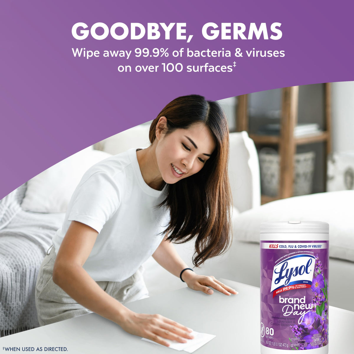 Disinfecting Wipes by Lysol – 80 Count (Pack of 1), Purple, Model 3296590