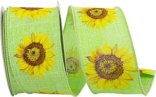 Reliant Ribbon Sunflower Linen Wired Edge Ribbon, 2-1/2 Inch X 10 Yards, Lime
