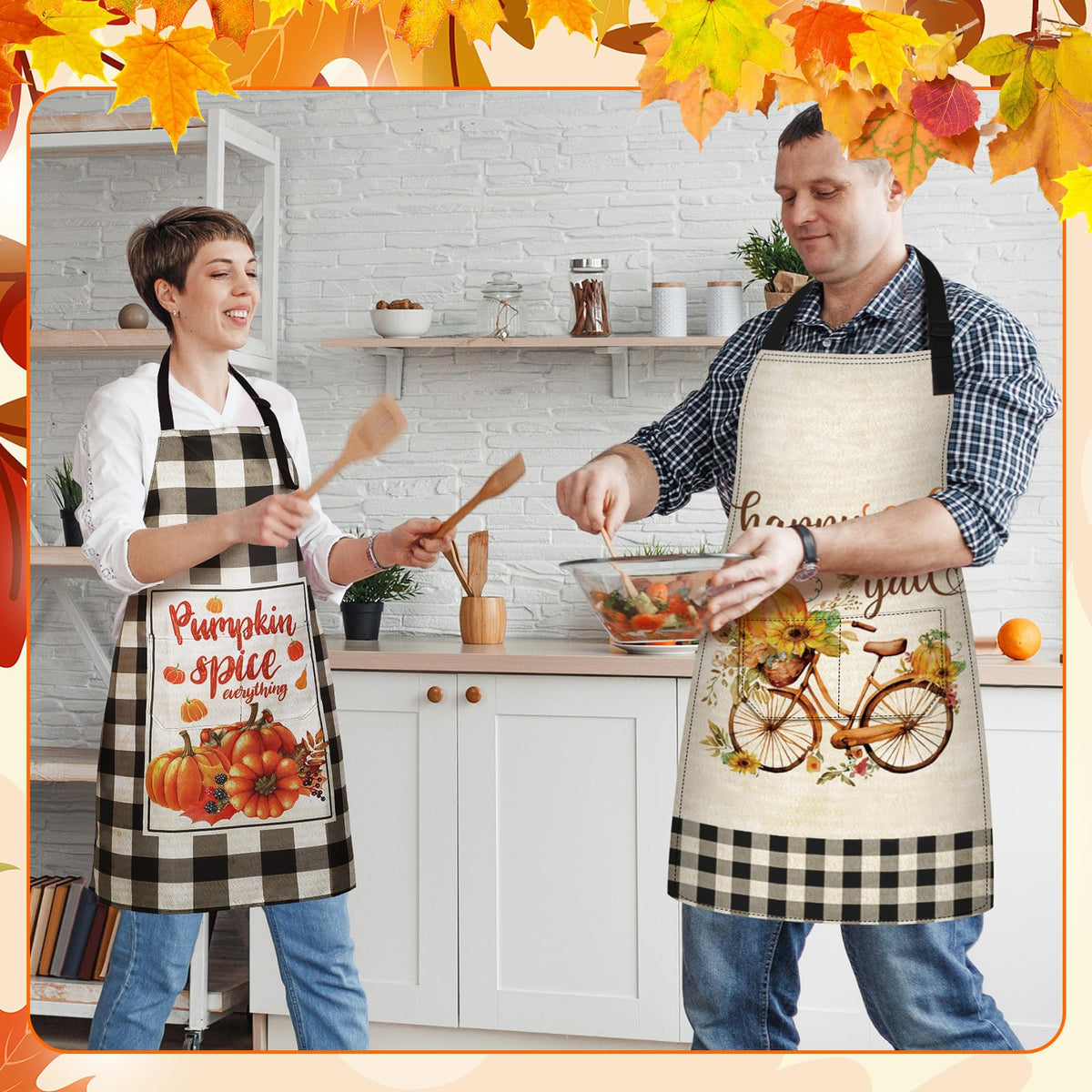 Cotwinter Thanksgiving Aprons with Pockets, Set of 6, Orange
