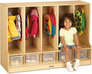 Jonti-Craft 66850JC Toddler 5 Section Coat Locker with Step, with Clear Bins