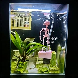 Halloween Dynamic Skeleton Fish Tank Ornament,Pink | 3D Printed Moving Skull Aquarium Bubbler Decoration,Bubble Driven Motion,Adjustable Airflow Control