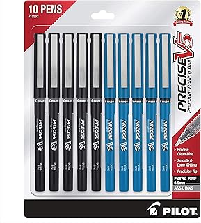 PILOT Precise V5 Rolling Ball Pen Extra Fine Point 0.5mm, 5 Black and 5 Blue Liquid Ink Rollerball Pens. pack of 10