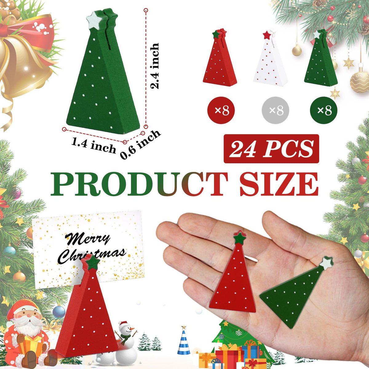 JarThenaAMCS Christmas Tree Place Card Holders, 24 Pack, Red Green White