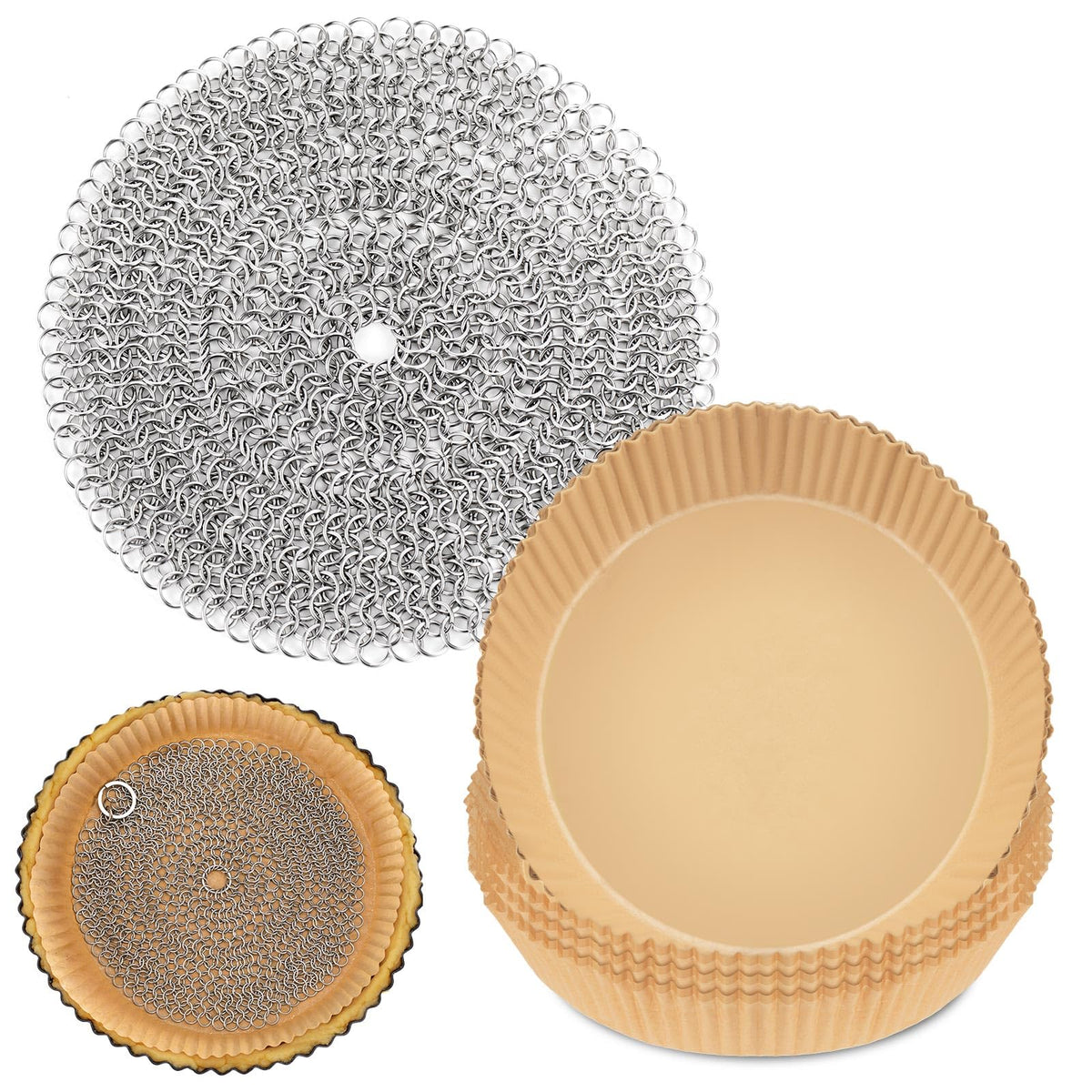 Patelai Stainless Steel Pie Weight with Disposable Liners, 8 Inch, 1 Weight and 50 Liners