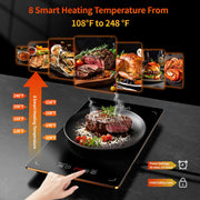 Hetorosu Modular Warming Tray, 33x15 Inch, Black Tempered Glass