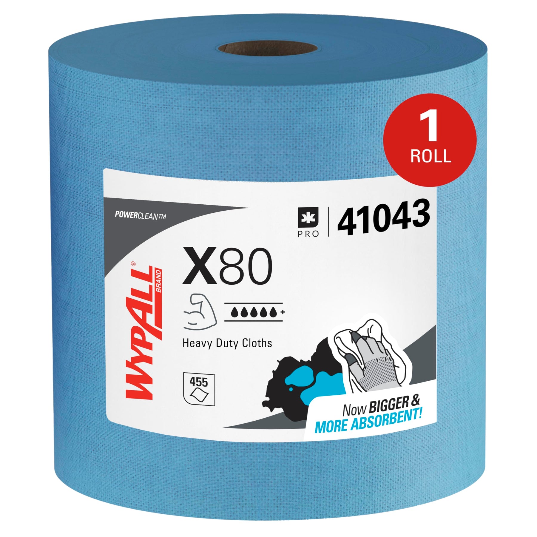 WypAll PowerClean X80 Heavy Duty Cloths, Jumbo Roll, 455 Towels (41043)