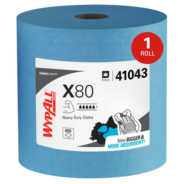WypAll PowerClean X80 Heavy Duty Cloths, Jumbo Roll, 455 Towels (41043)