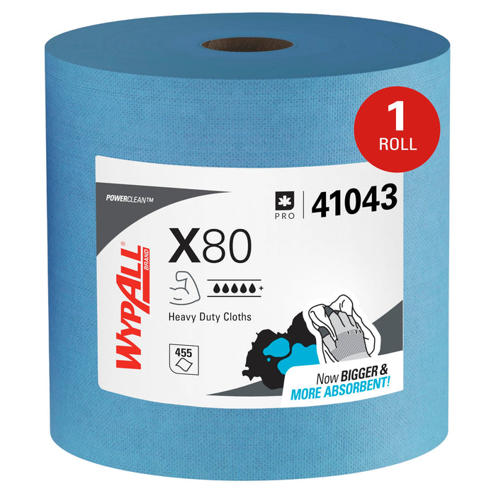 WypAll PowerClean X80 Heavy Duty Cloths, Jumbo Roll, 455 Towels (41043)