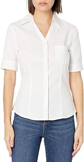 Juniors Short Sleeve Stretch Poplin Blouse