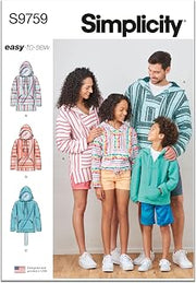 Simplicity S9759 Pullover Hoodie Sewing Pattern for Children, Teens & Adults, Sizes XS-L & XS-XL